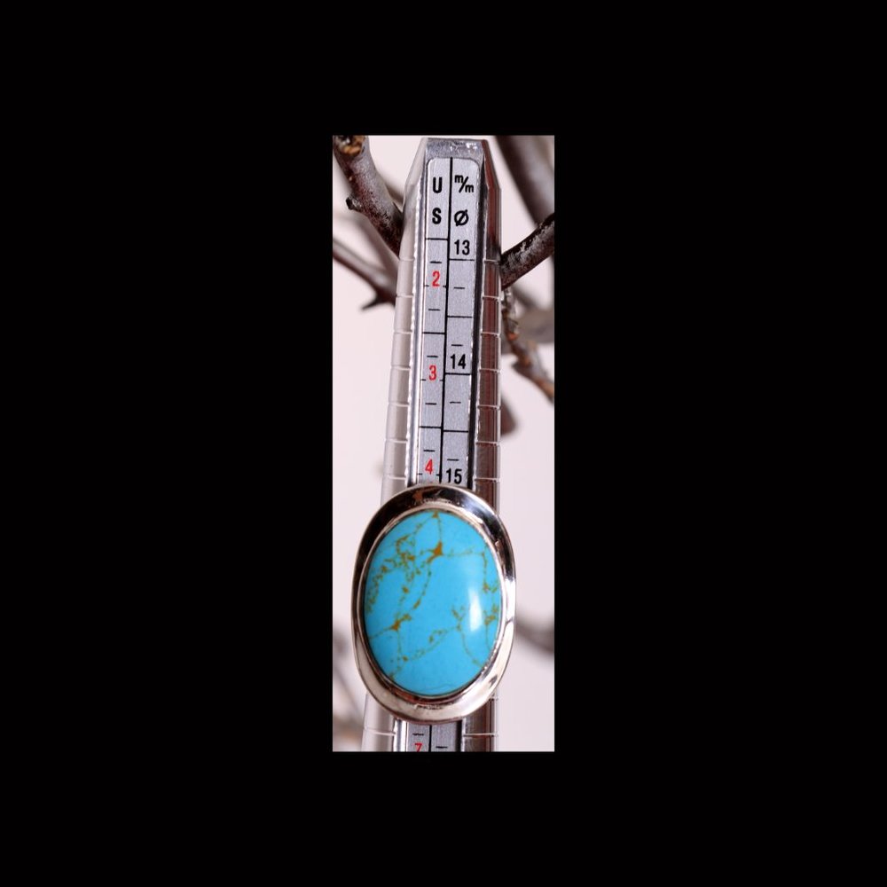 A Vintage Turquoise 925 Oval Ring - Picture 8 of 9